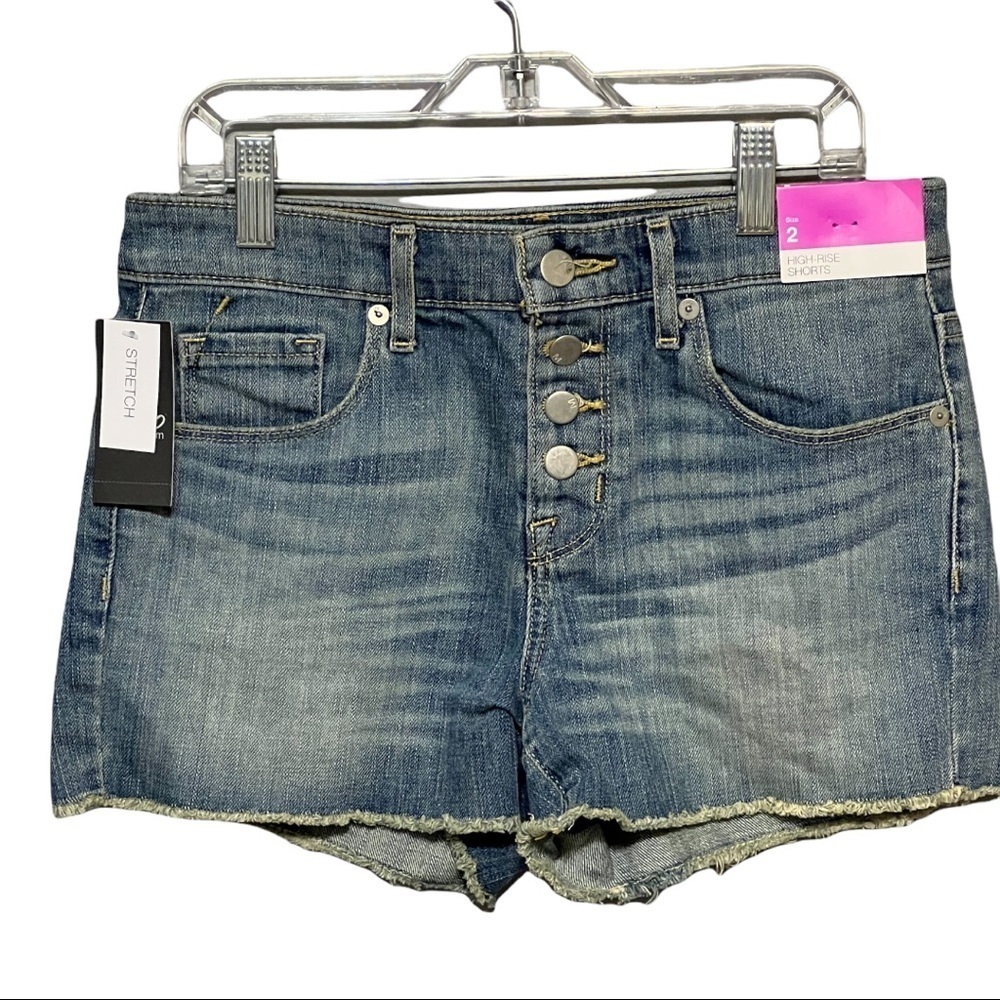 Mossimo Supply Co. High-Waist Denim Jean Shorts Sz 2 Dark Wash Raw Hem